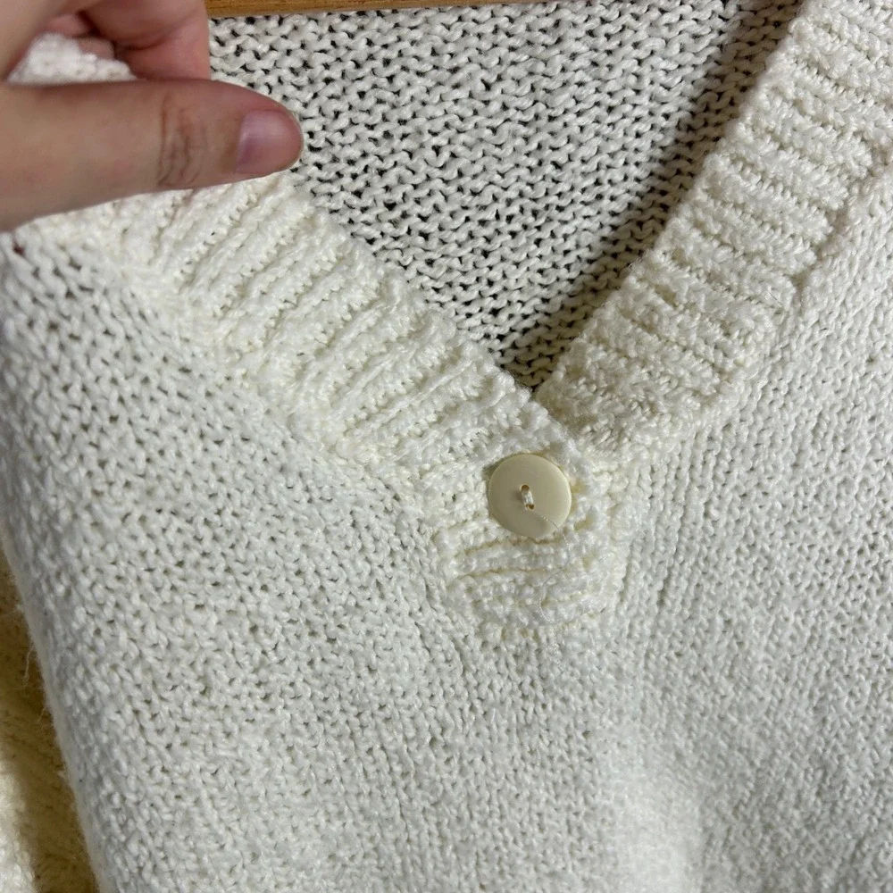 Vintage AKA Bay Cream Knit V-Neck Button Sweater Plus Size 20W Staple Piece‎